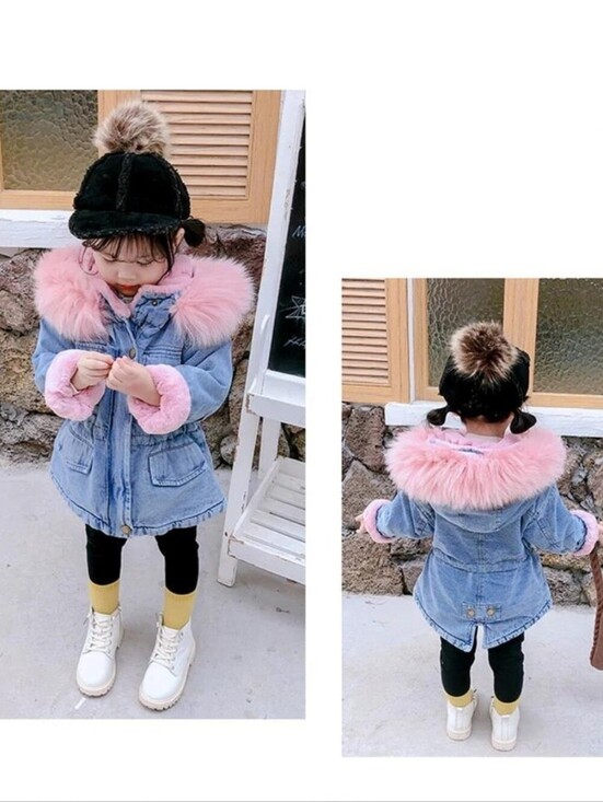 alex + Nova Other - Alex + Nova Holly Oversized Denim Fur Hooded Winter Coat Jacket Multiple  NWT